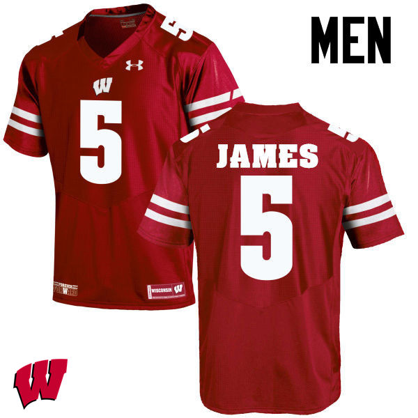Men Wisconsin Badgers #5 Chris James College Football Jerseys-Red